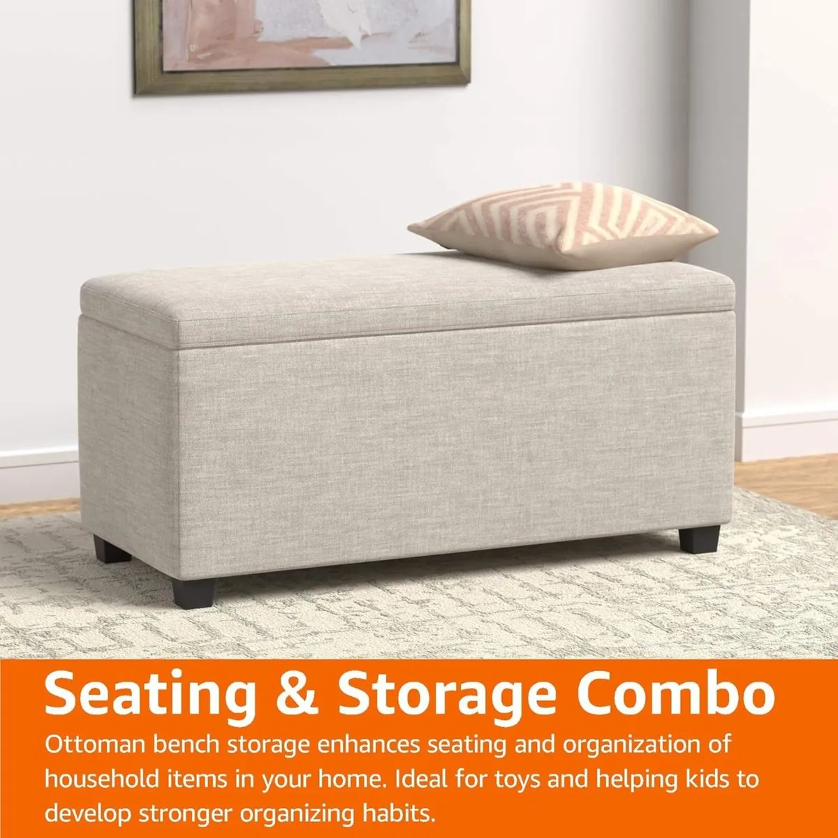 Upholstered Rectangular Ottoman Polyester Storage - Image 3