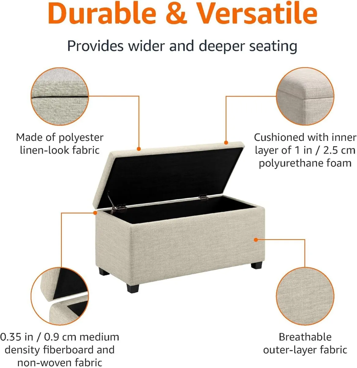 Upholstered Rectangular Ottoman Polyester Storage - Image 4