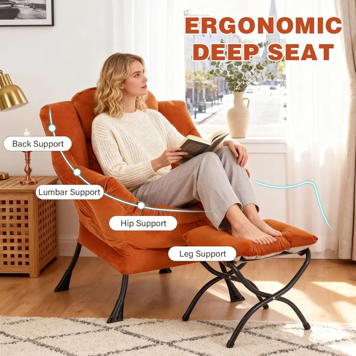 Armchair with Ottoman Comfy Upholstered Lounge - Image 4