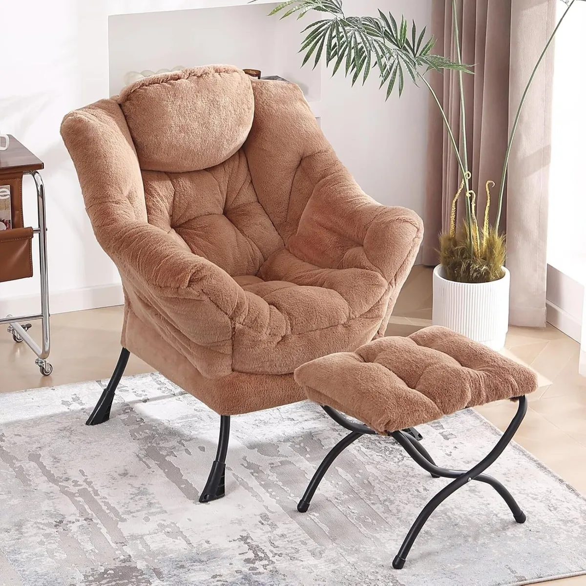 Comfy Armchair with Footstool Lazy Chair Ottoman - Image 2