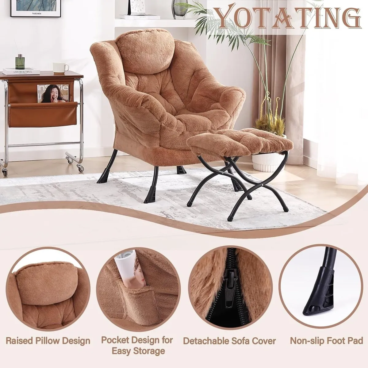 Comfy Armchair with Footstool Lazy Chair Ottoman - Image 4