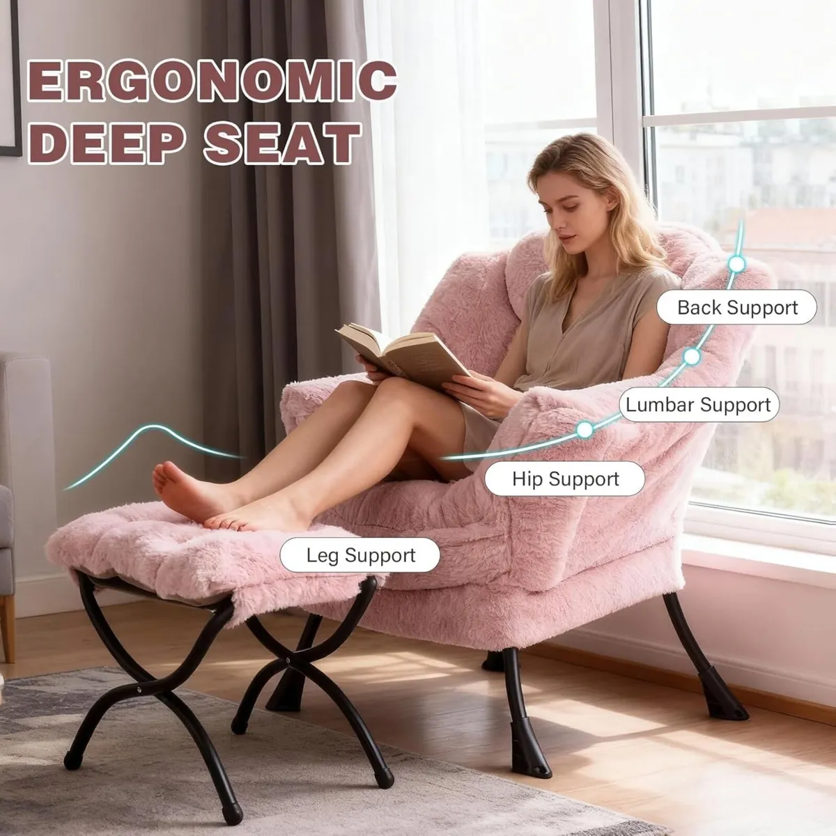 Armchair with Ottoman Comfy Upholstered Lounge - Image 4