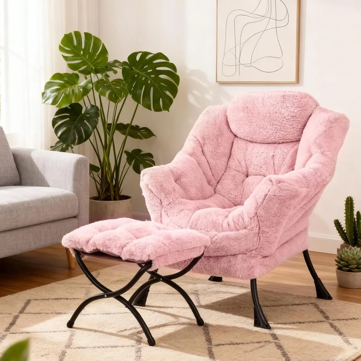 Armchair with Ottoman Comfy Upholstered Lounge - Image 2