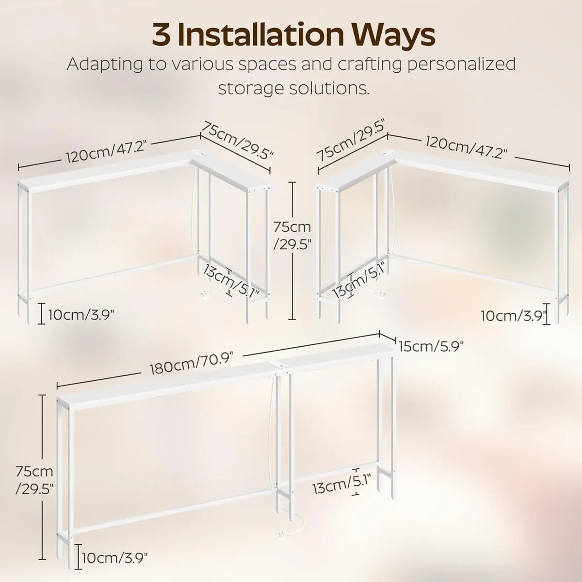 Slim Console Table 180 cm Narrow Sofa with Power - Image 3