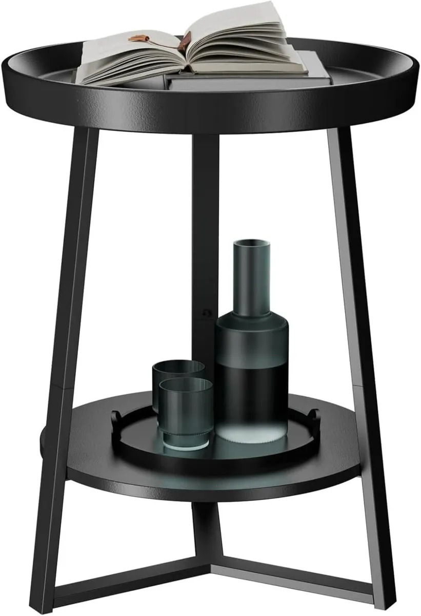 Round End Table with Storage Shelf 2 Tier - Image 1