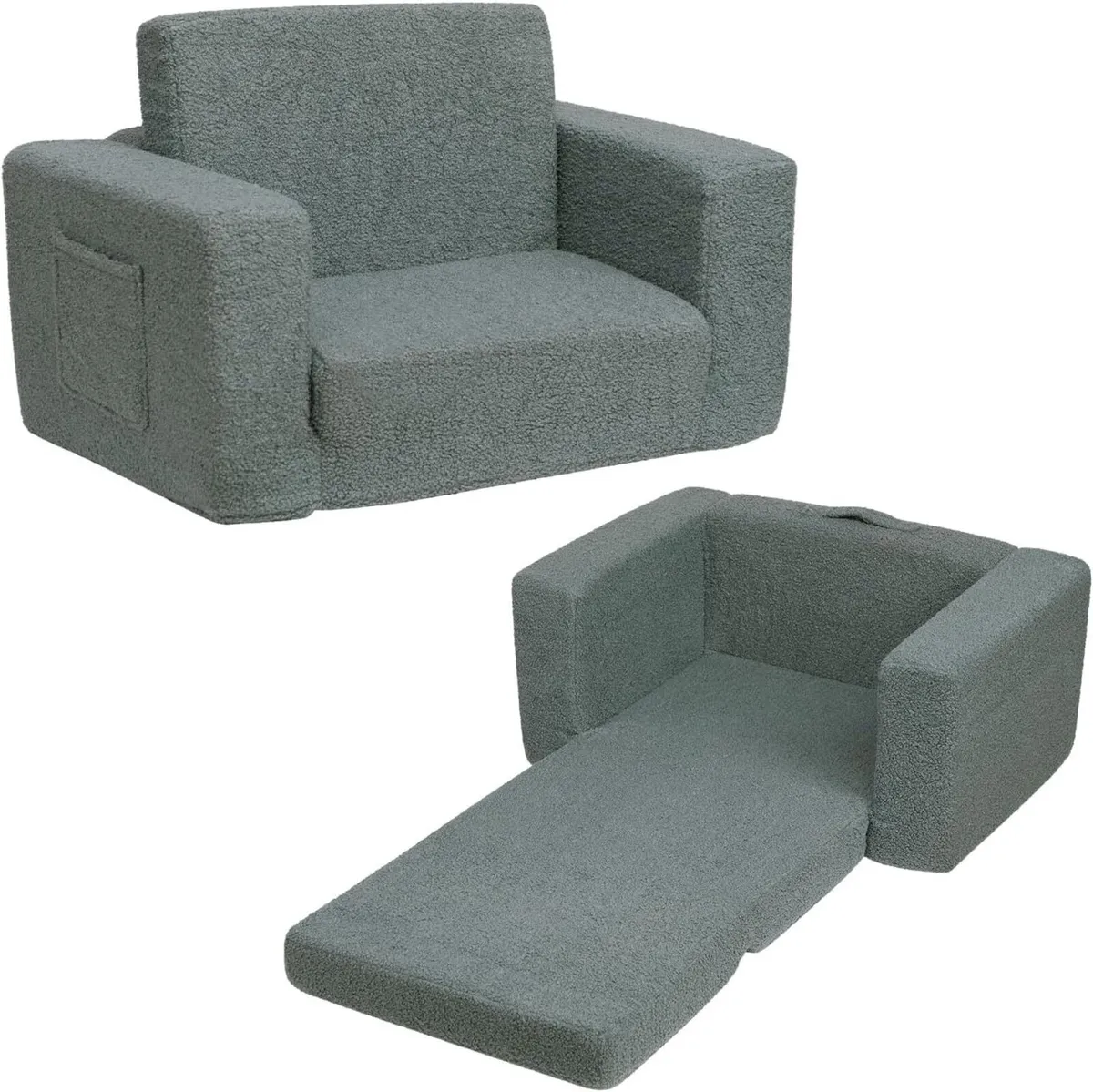 Kids Sofa Bed 2-in-1 Fold Out Cuddly Teddy Fur - Image 1