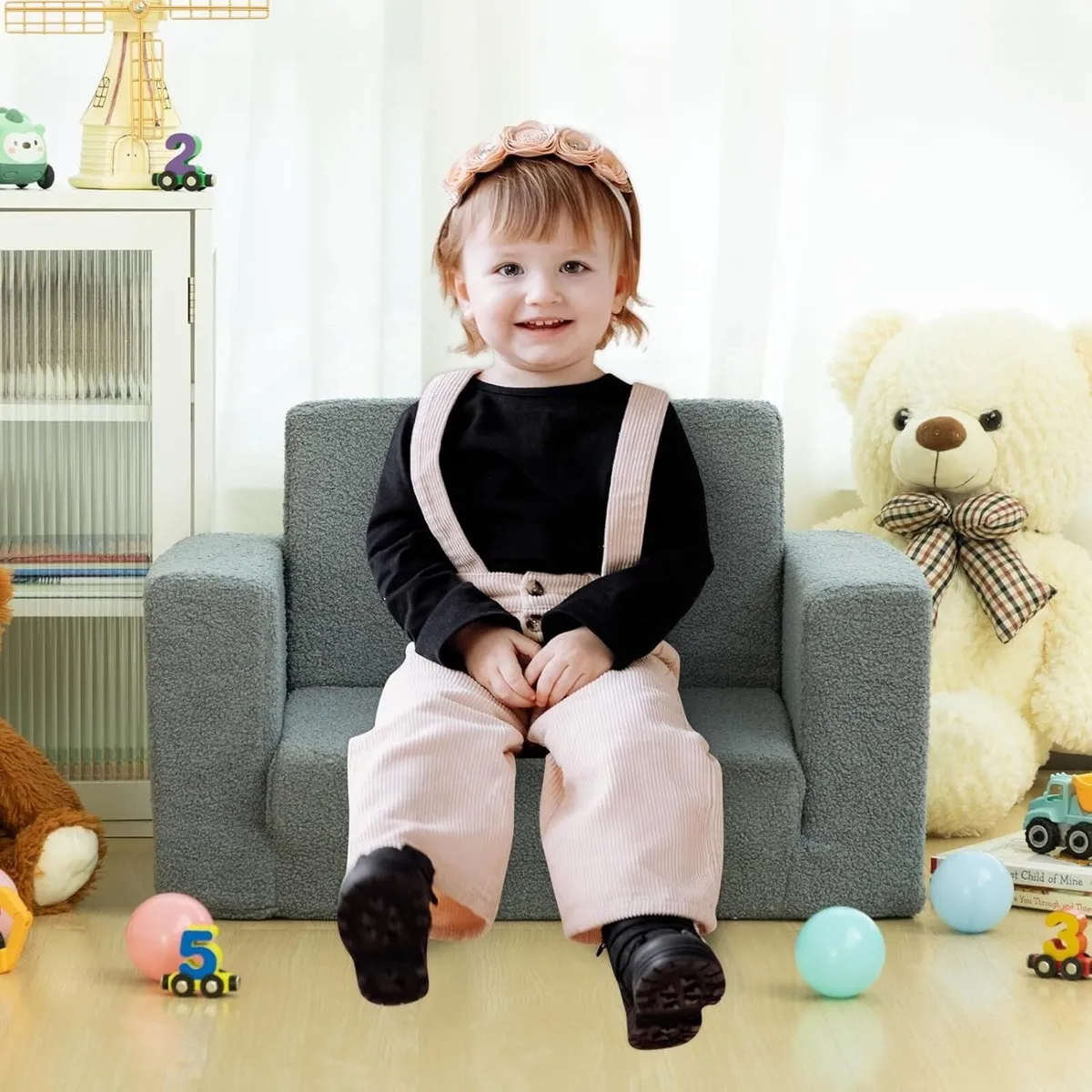 Kids Sofa Bed 2-in-1 Fold Out Cuddly Teddy Fur - Image 2