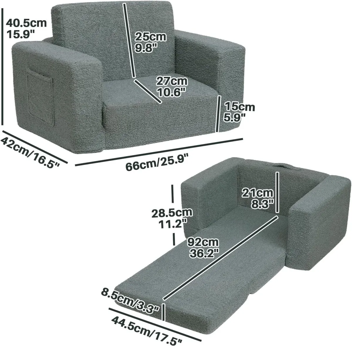 Kids Sofa Bed 2-in-1 Fold Out Cuddly Teddy Fur - Image 3