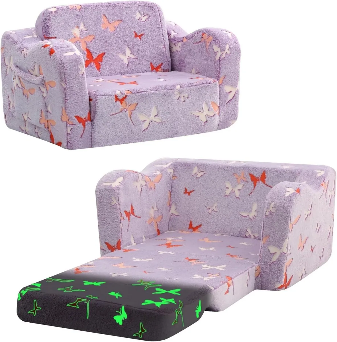 Kids Fold Out Sofa Bed Plush Toddler Chair - Image 1