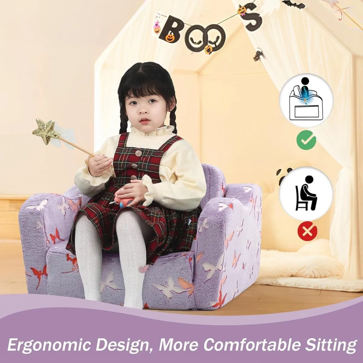 Kids Fold Out Sofa Bed Plush Toddler Chair - Image 3