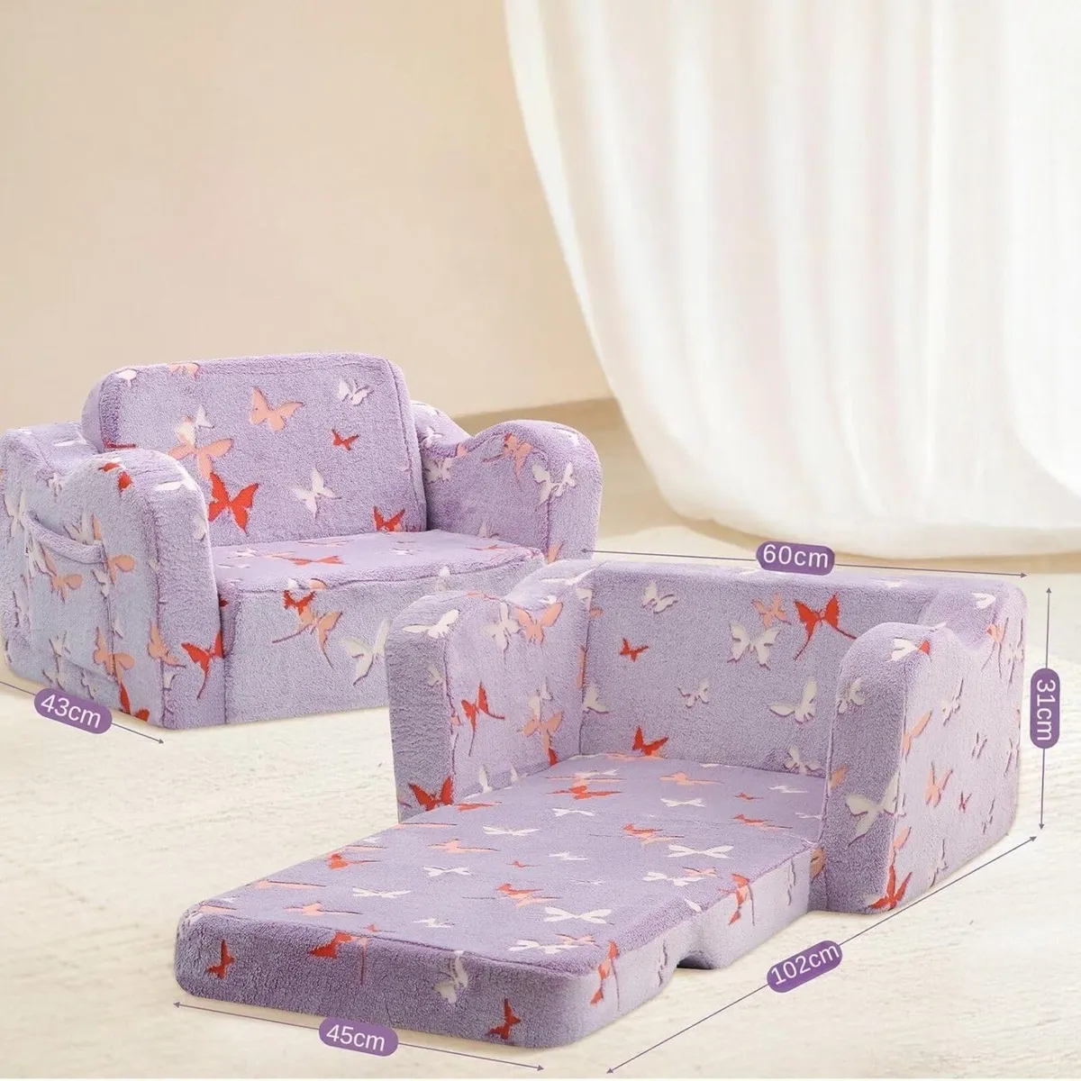 Kids Fold Out Sofa Bed Plush Toddler Chair - Image 2