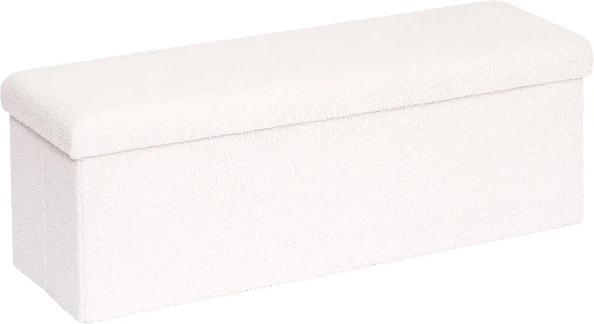 Folding Ottoman Storage Bench Boucle Footstool - Image 1