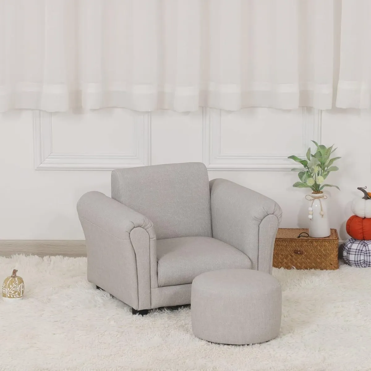 Kids Sofa Chair with Foot Stool PVC Leather - Image 4