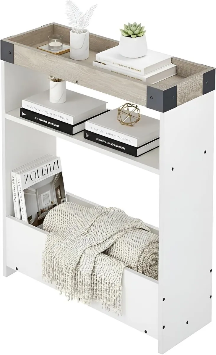 Farmhouse Narrow Side Table with Magazine Rack - Image 1