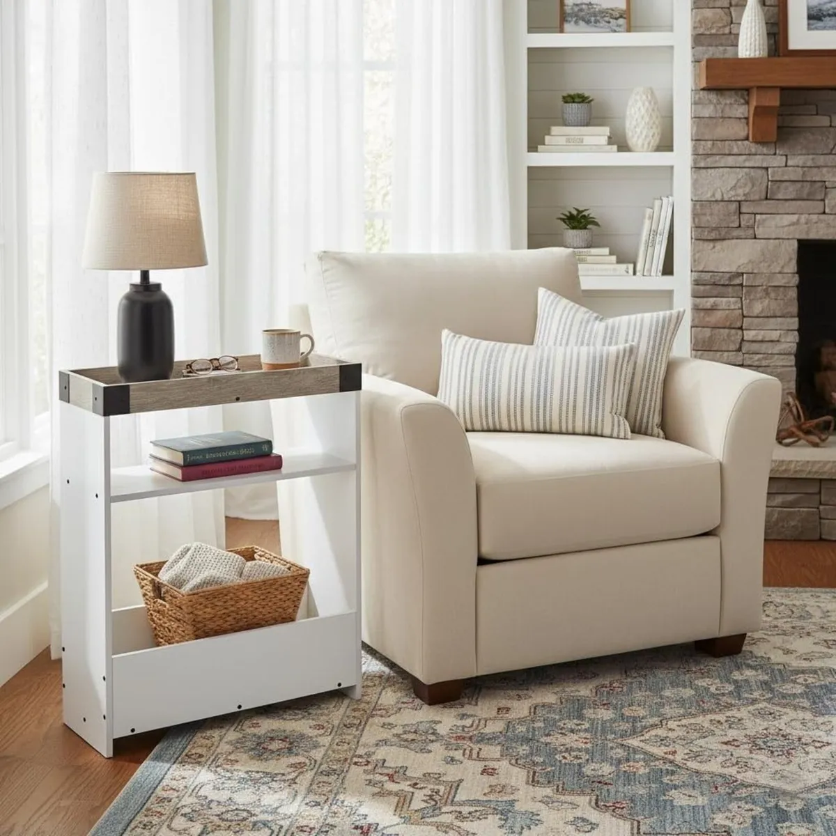 Farmhouse Narrow Side Table with Magazine Rack - Image 4