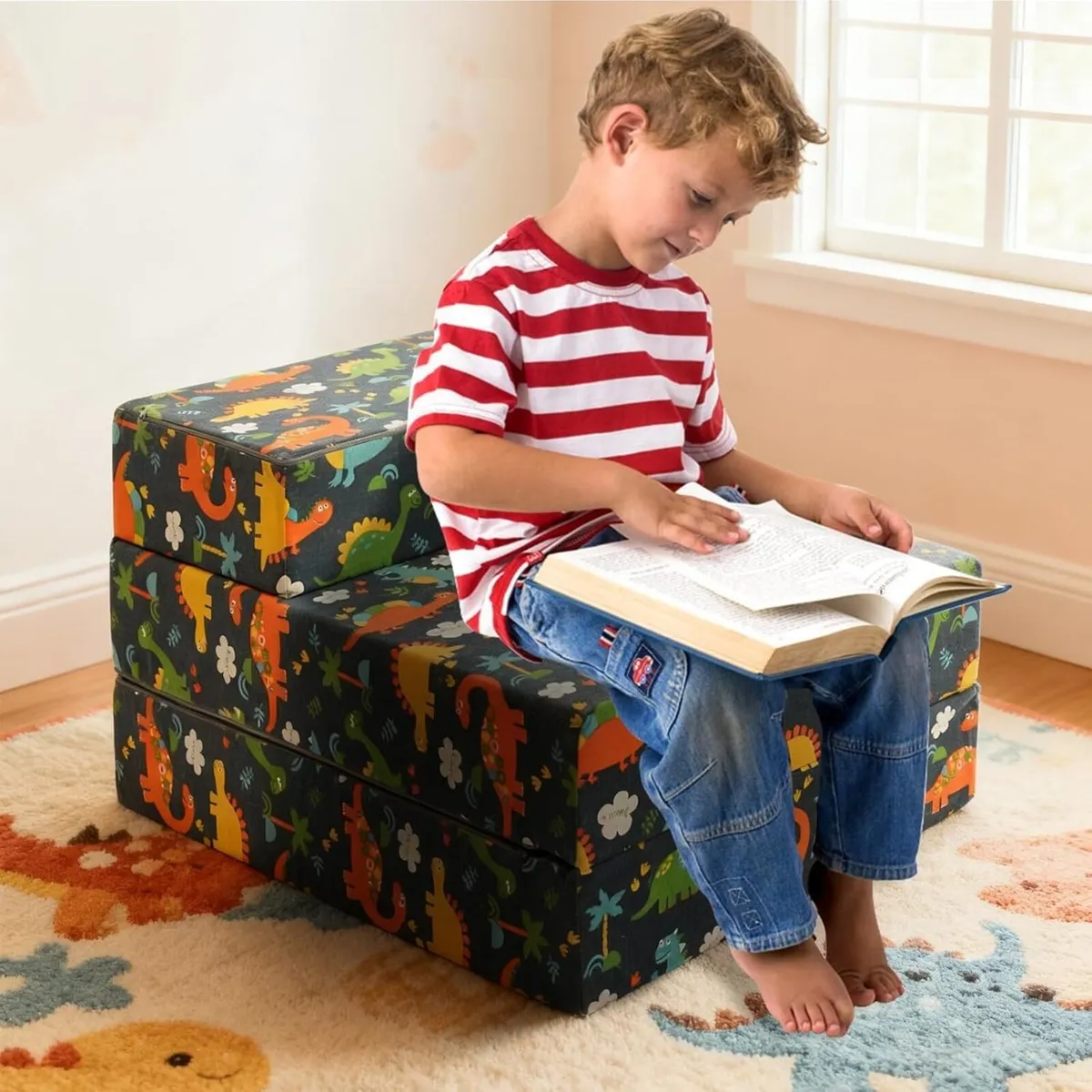 Tri-Folding Futon Set Comfy Toddler Chair Kids - Image 2