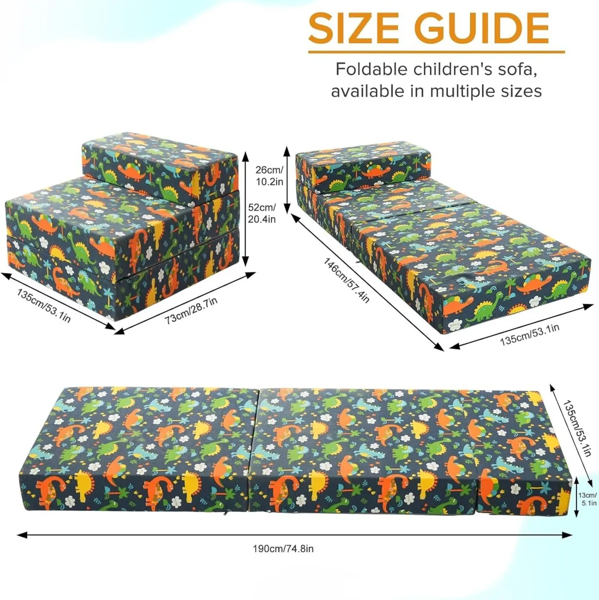 Tri-Folding Futon Set Comfy Toddler Chair Kids - Image 3