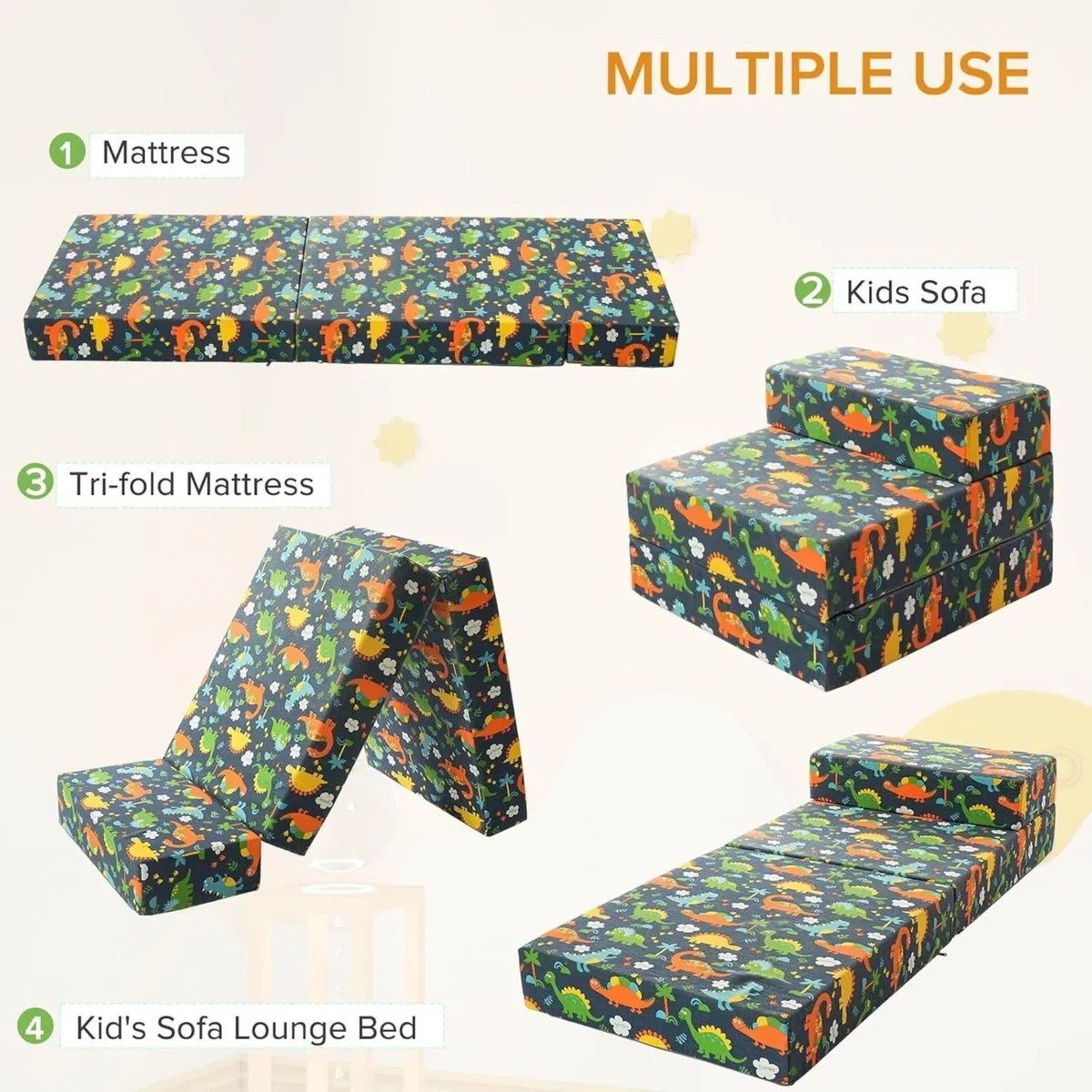 Tri-Folding Futon Set Comfy Toddler Chair Kids - Image 4