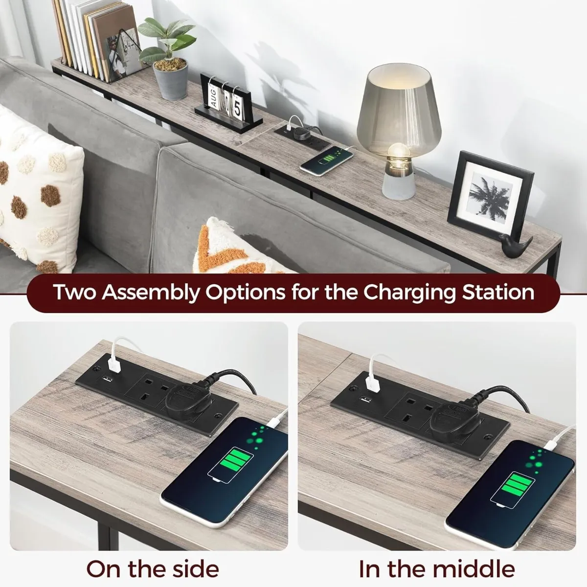 Console Table with Power Outlet 180 cm Narrow - Image 4