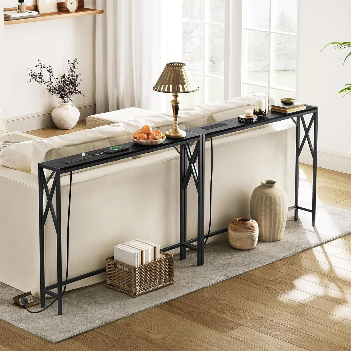2 Pack Console Table with Charging Station 100 CM - Image 4
