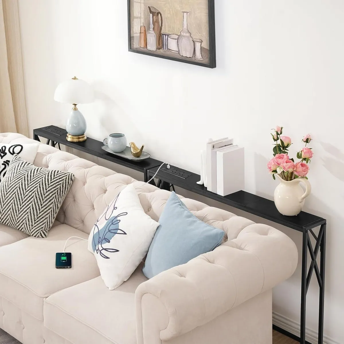 2 Pack Console Table with Charging Station 100 CM - Image 2