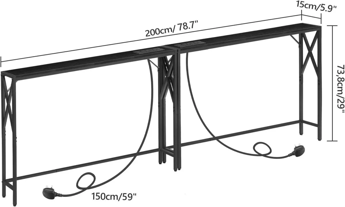 2 Pack Console Table with Charging Station 100 CM - Image 3
