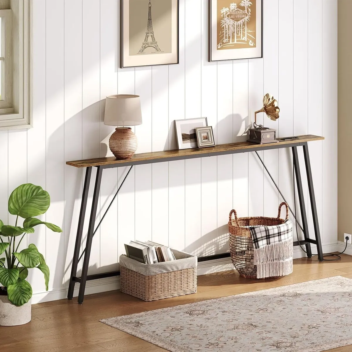 200 cm Console Table with Charging Station Long - Image 2