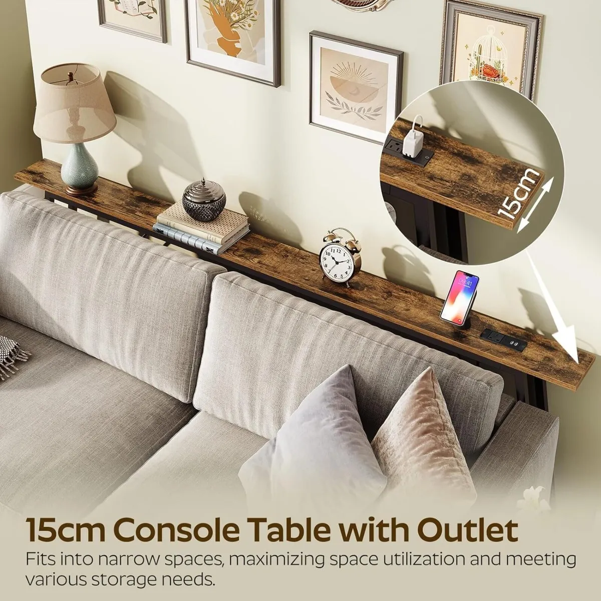 200 cm Console Table with Charging Station Long - Image 4