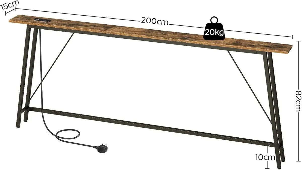 200 cm Console Table with Charging Station Long - Image 3