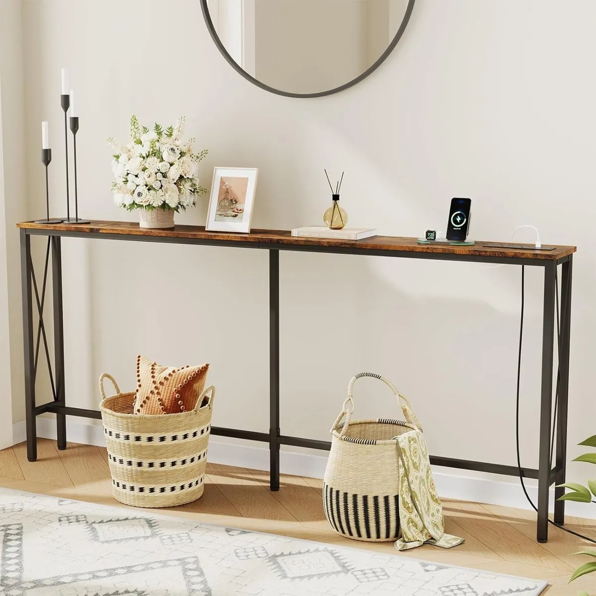 Narrow Console Sofa Table with Power Outlets - Image 2