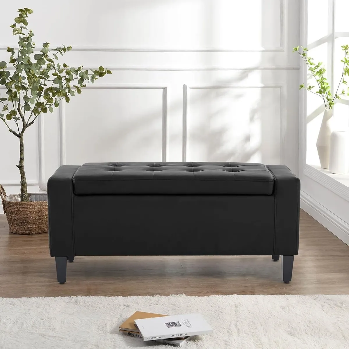 Padded Storage Ottoman Bench 92x40cms 2 seater - Image 2