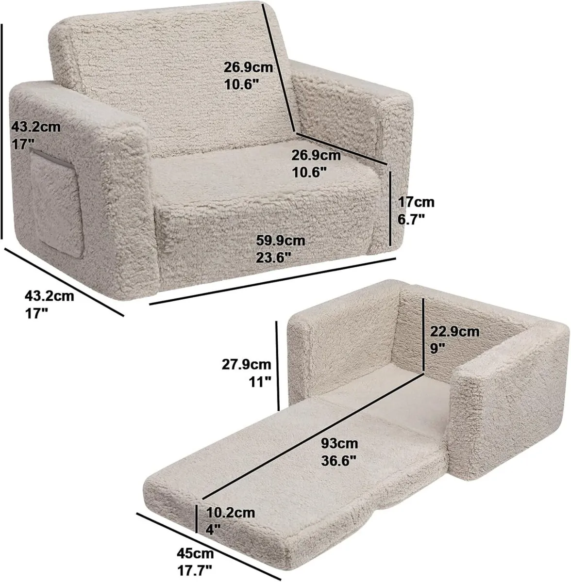Kids Sofa Bed 2-in-1 Flip Out Cuddly Sherpa - Image 3