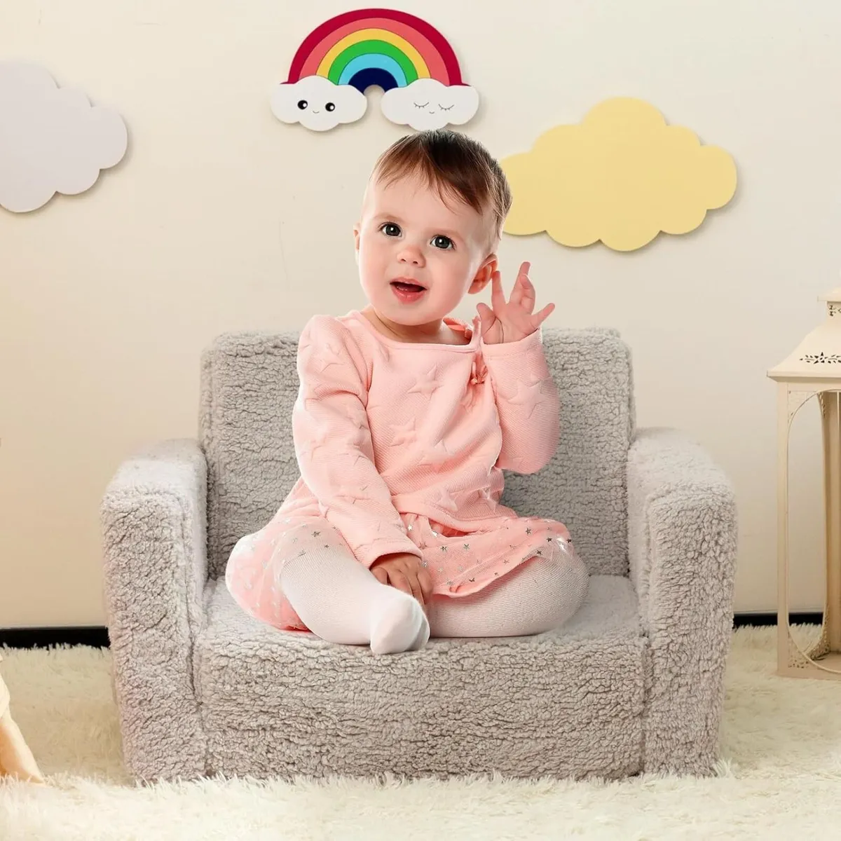 Kids Sofa Bed 2-in-1 Flip Out Cuddly Sherpa - Image 2