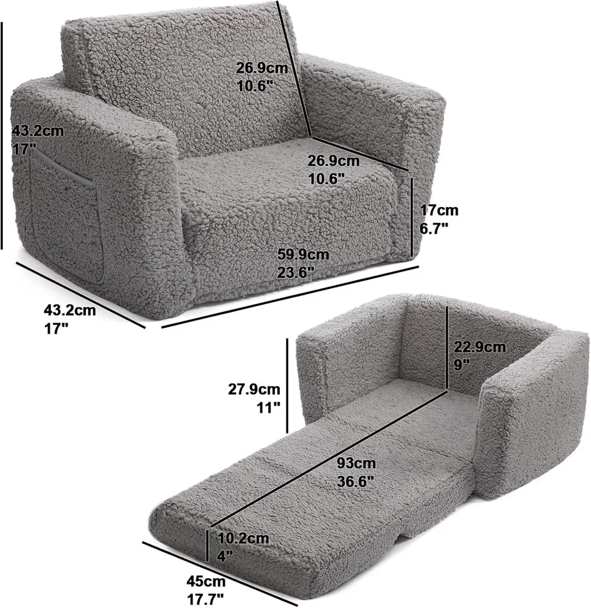 Kids Sofa Bed 2-in-1 Flip Out Cuddly Sherpa - Image 3