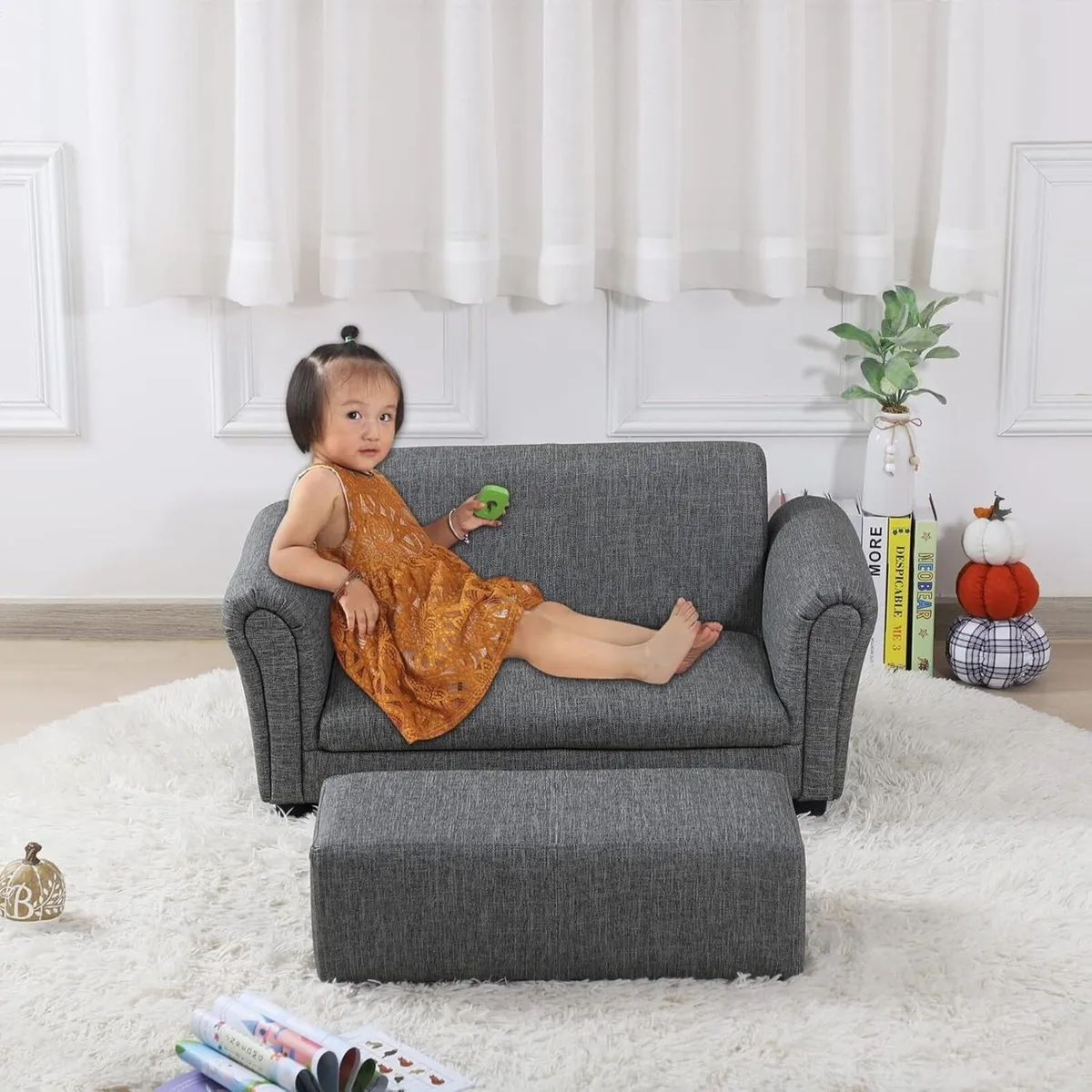 Kids Sofa Couch with Ottoman/PVC Leather Toddler - Image 4