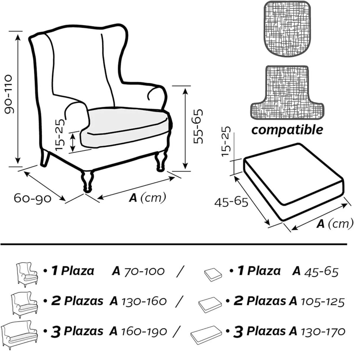 Elastic Armchair Cover 70 to 100 cm Real Model - Image 3