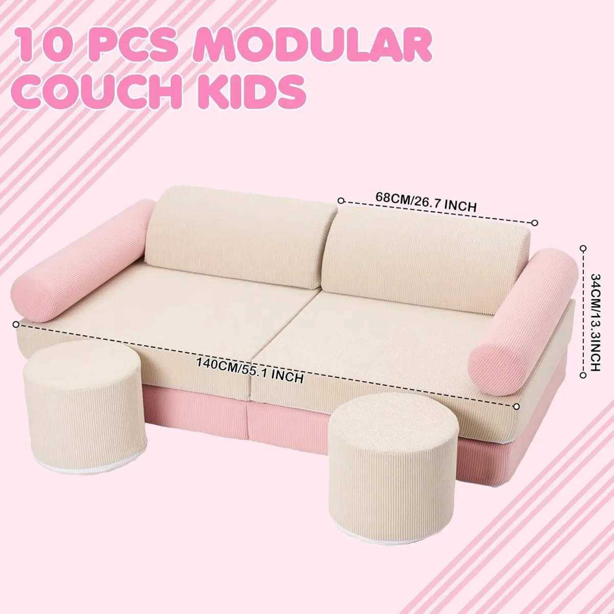 10PCS Kids Play Sofa Bed Modular Toddler Armchair - Image 2