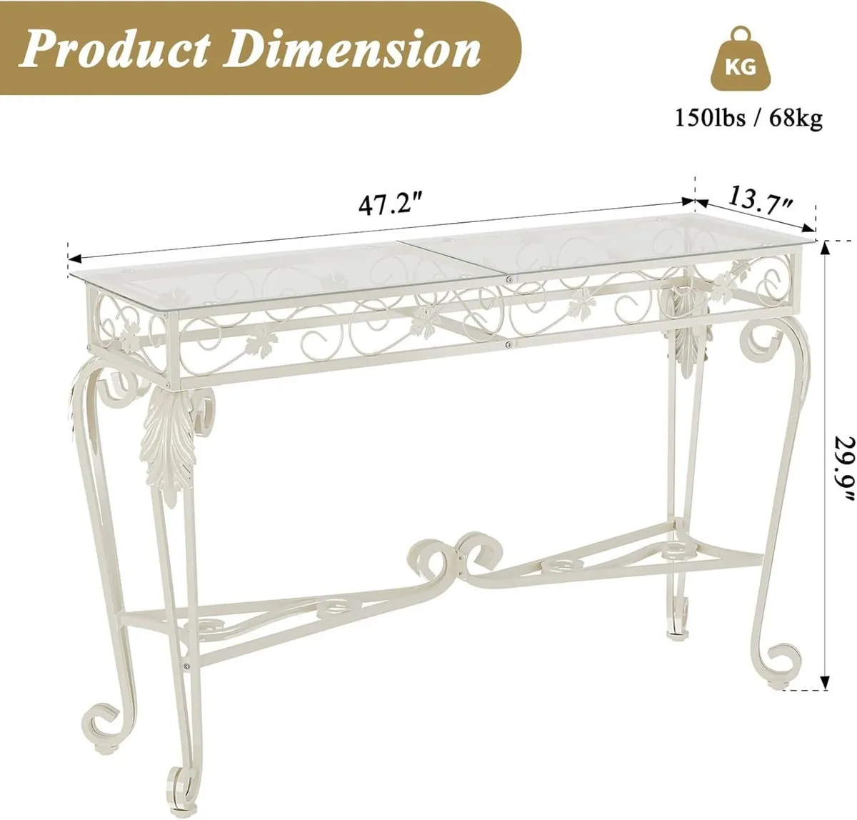 Console Table 47.2 Tempered Glass Sofa with - Image 3