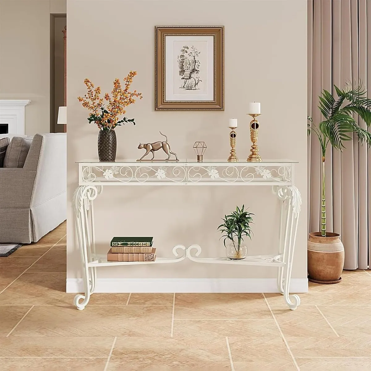 Console Table 47.2 Tempered Glass Sofa with - Image 2