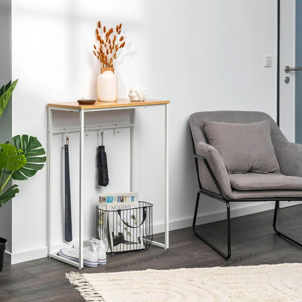 Metal Console Table with 1 Wooden Shelf Height-Adj - Image 2