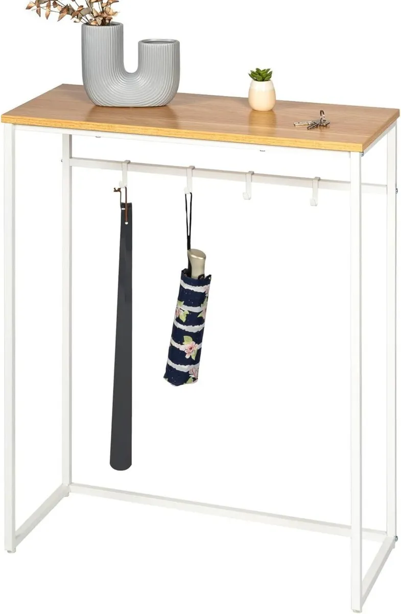 Metal Console Table with 1 Wooden Shelf Height-Adj - Image 1