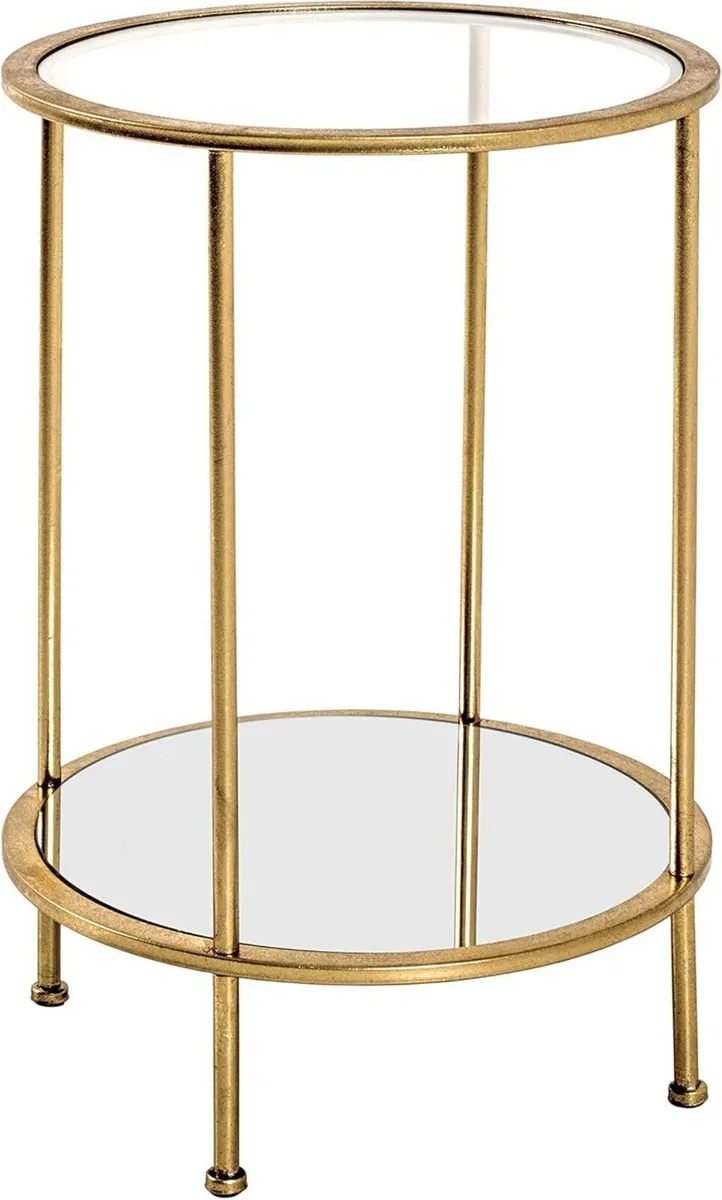 Möbel End Table Gold Metal Tempered Glass Mirror - Image 1