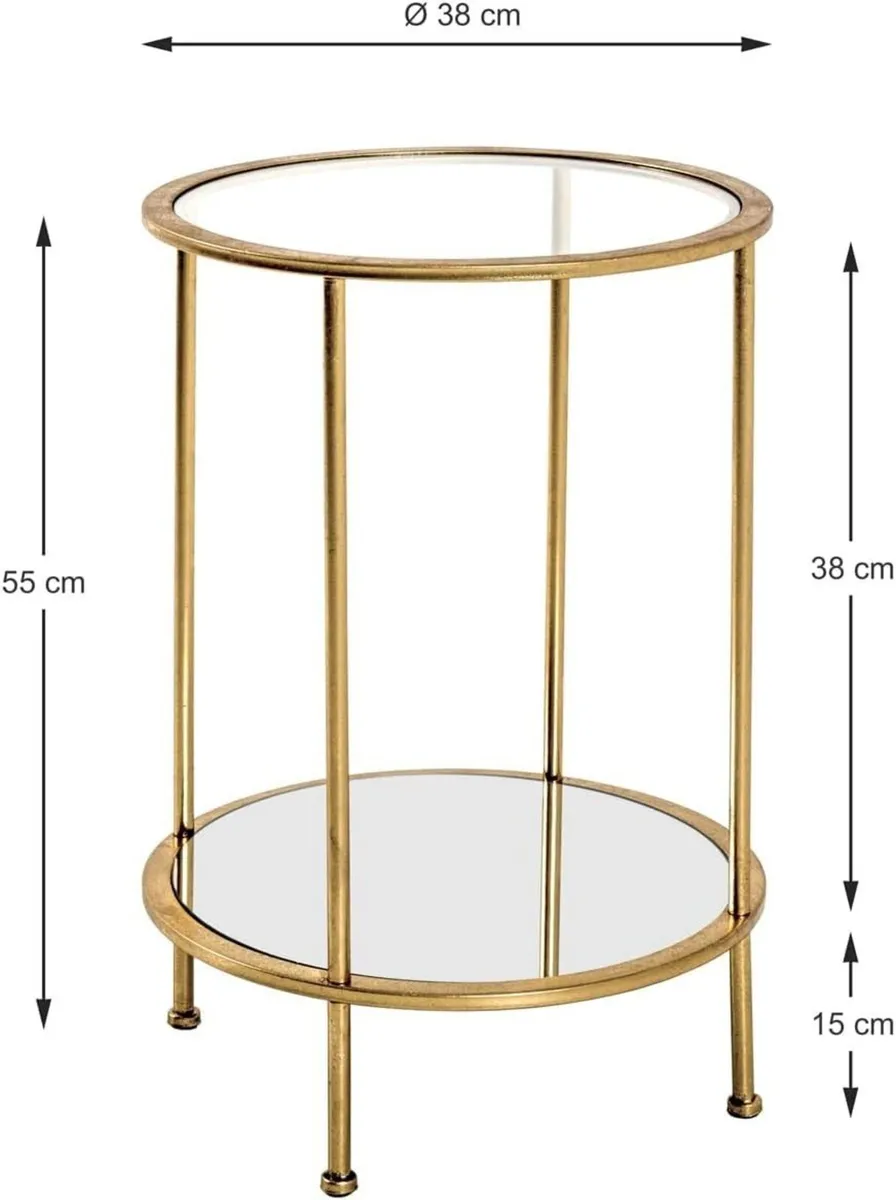 Möbel End Table Gold Metal Tempered Glass Mirror - Image 3