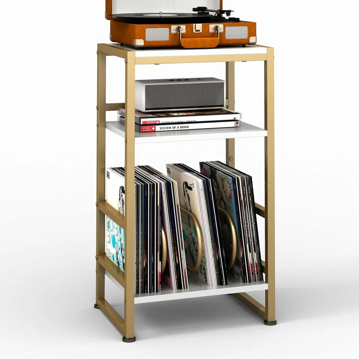 Vinyl Record Player Stand 3-Tier End Table with - Image 1