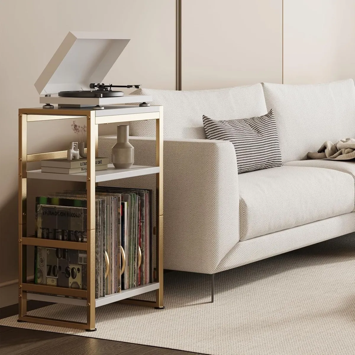 Vinyl Record Player Stand 3-Tier End Table with - Image 2