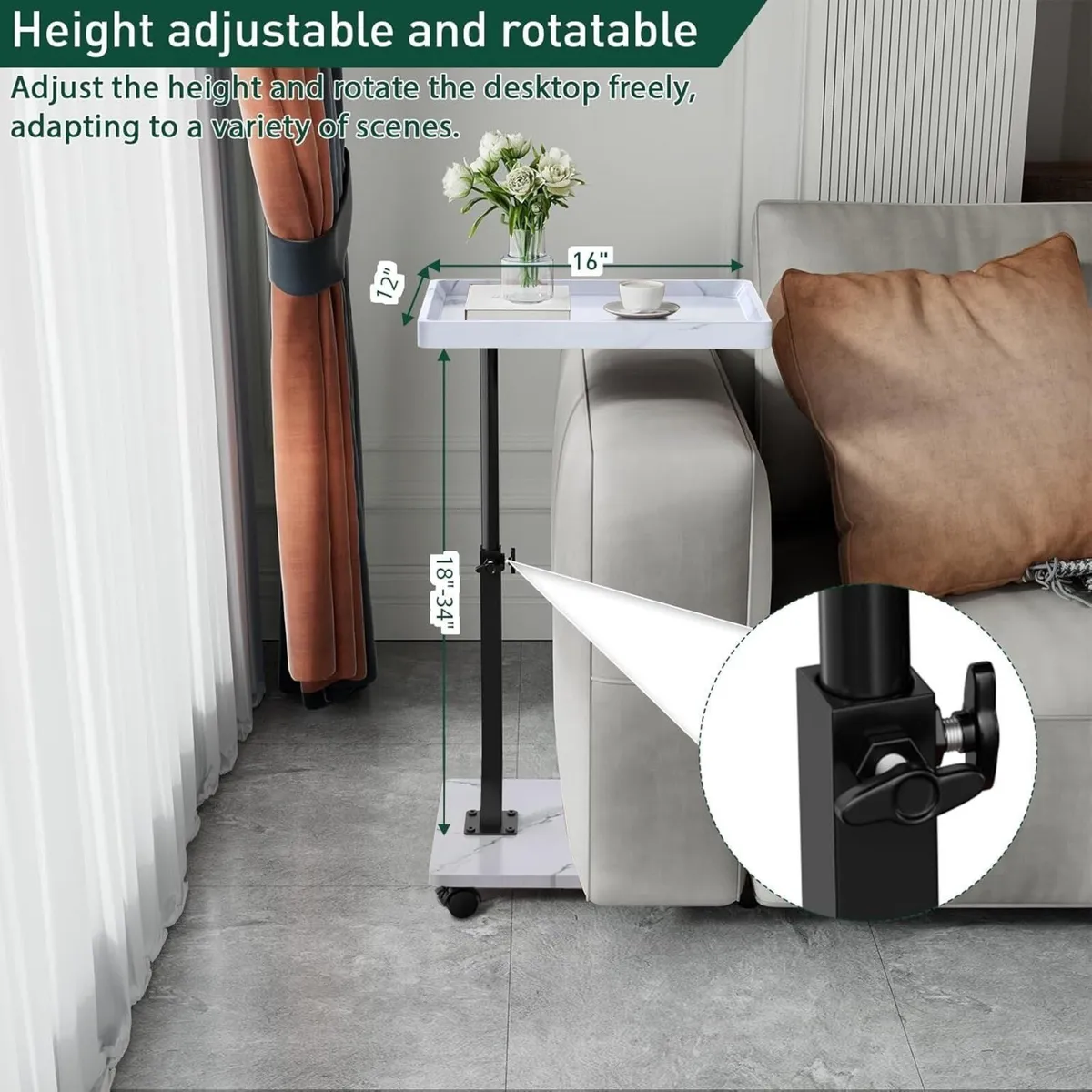 C Shaped Side Table Adjustable Height 360degreesSw - Image 4