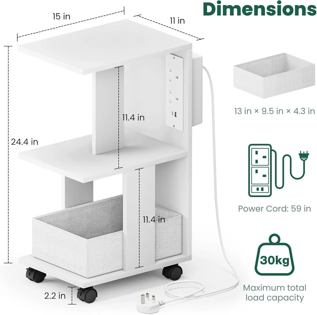Side Table Narrow End with Charge Station - Image 3