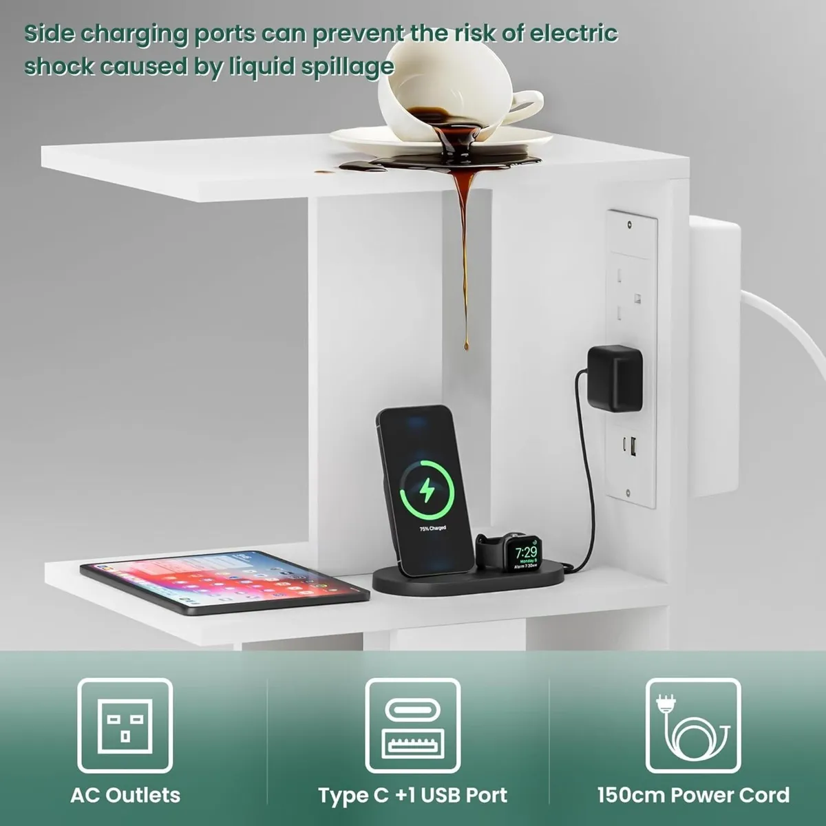 Side Table Narrow End with Charge Station - Image 4