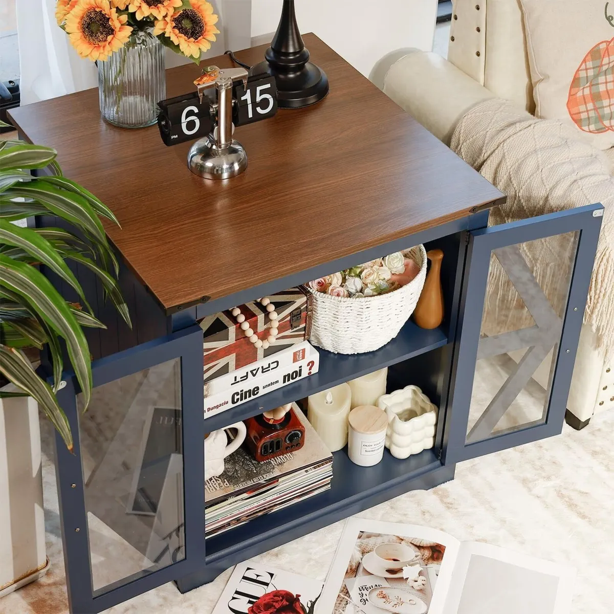 Rustic Wood End Table 24 inches Square Nightstand - Image 3