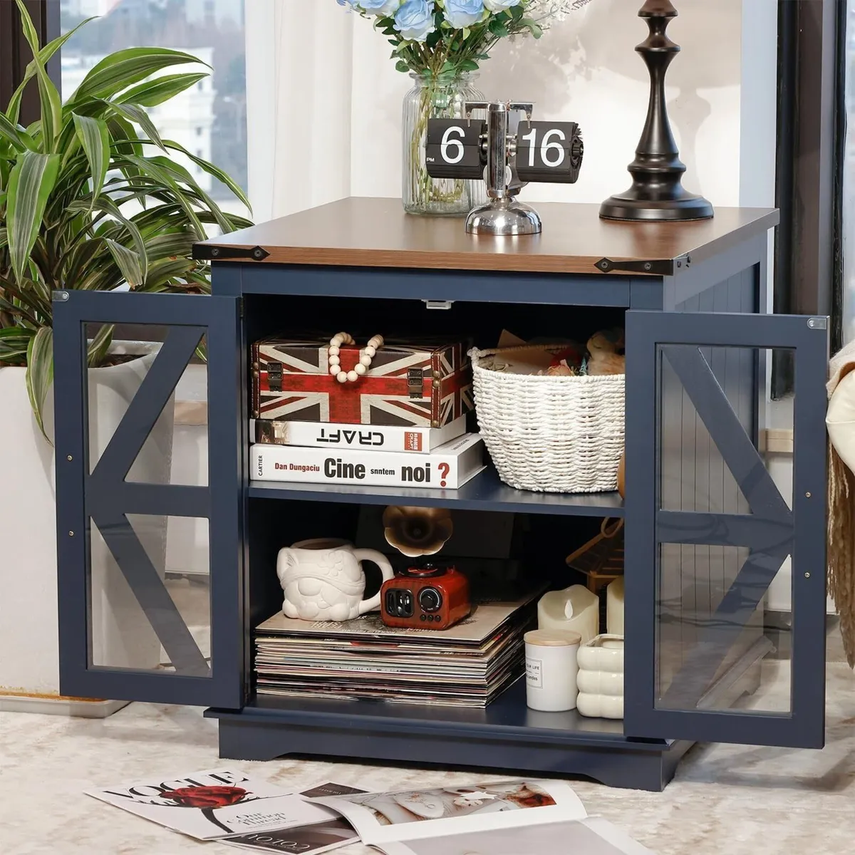 Rustic Wood End Table 24 inches Square Nightstand - Image 4